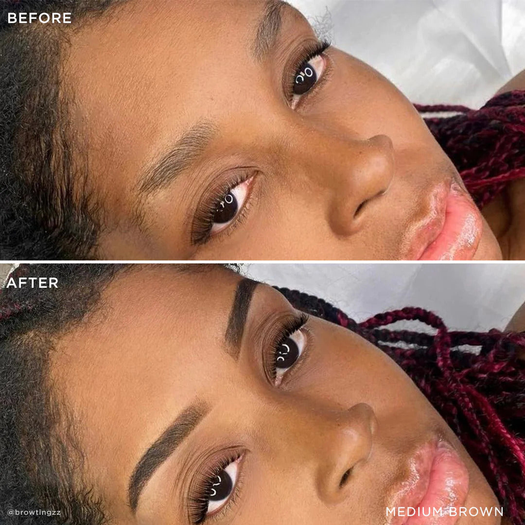 Before and after of model wearing color-medium-brown